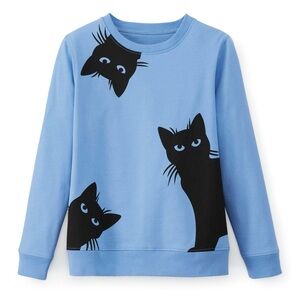 Favorites | Peeking Black Cat Sweatshirt Ribbed Knit 2X